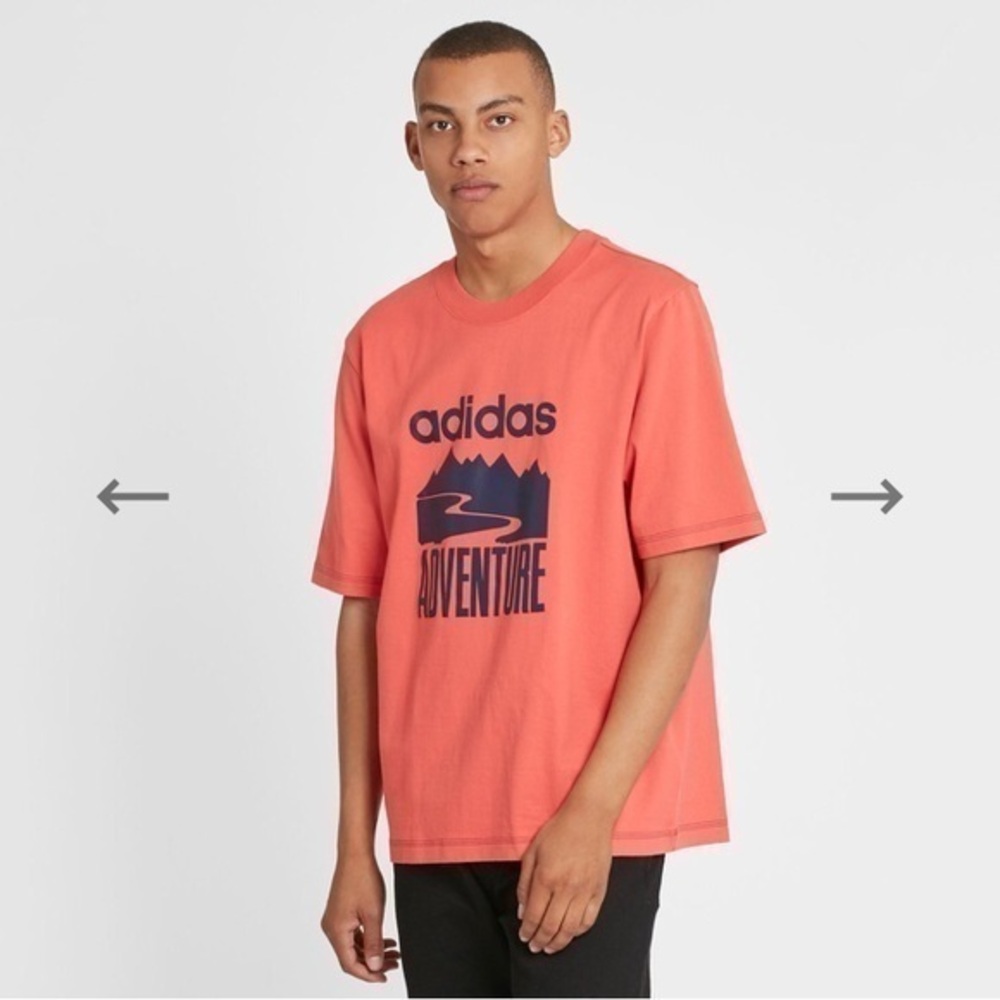 Adidas Adventure Tee Coral Orange Blue Jersey Cotton Shirt Sleeve Men’s Small